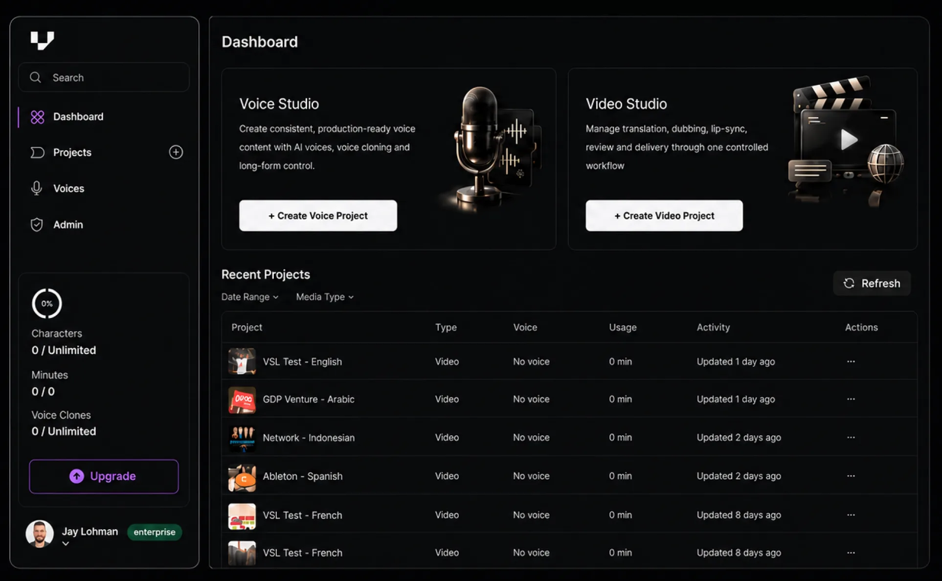 VSL Enterprise Platform Dashboard Preview
